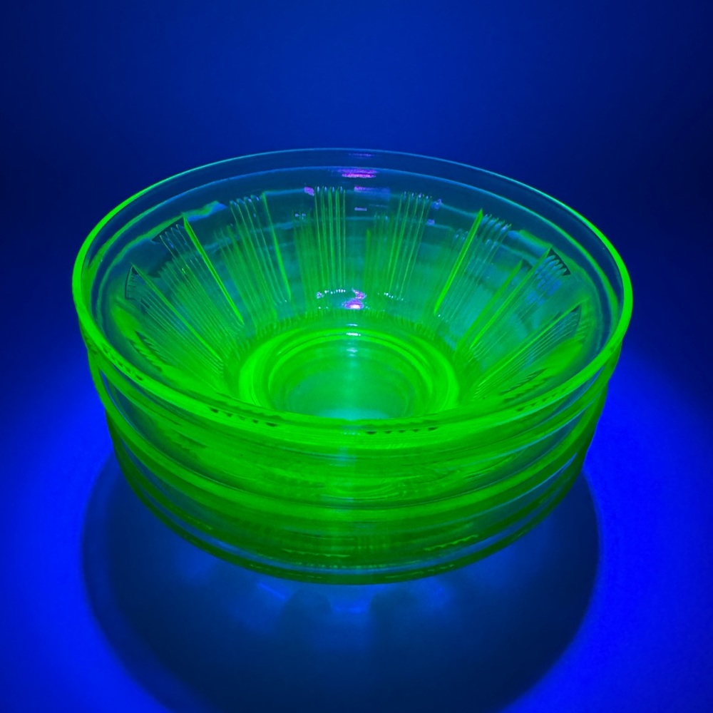 Vintage Uranium Green Glower Glass Bowl Set of 6